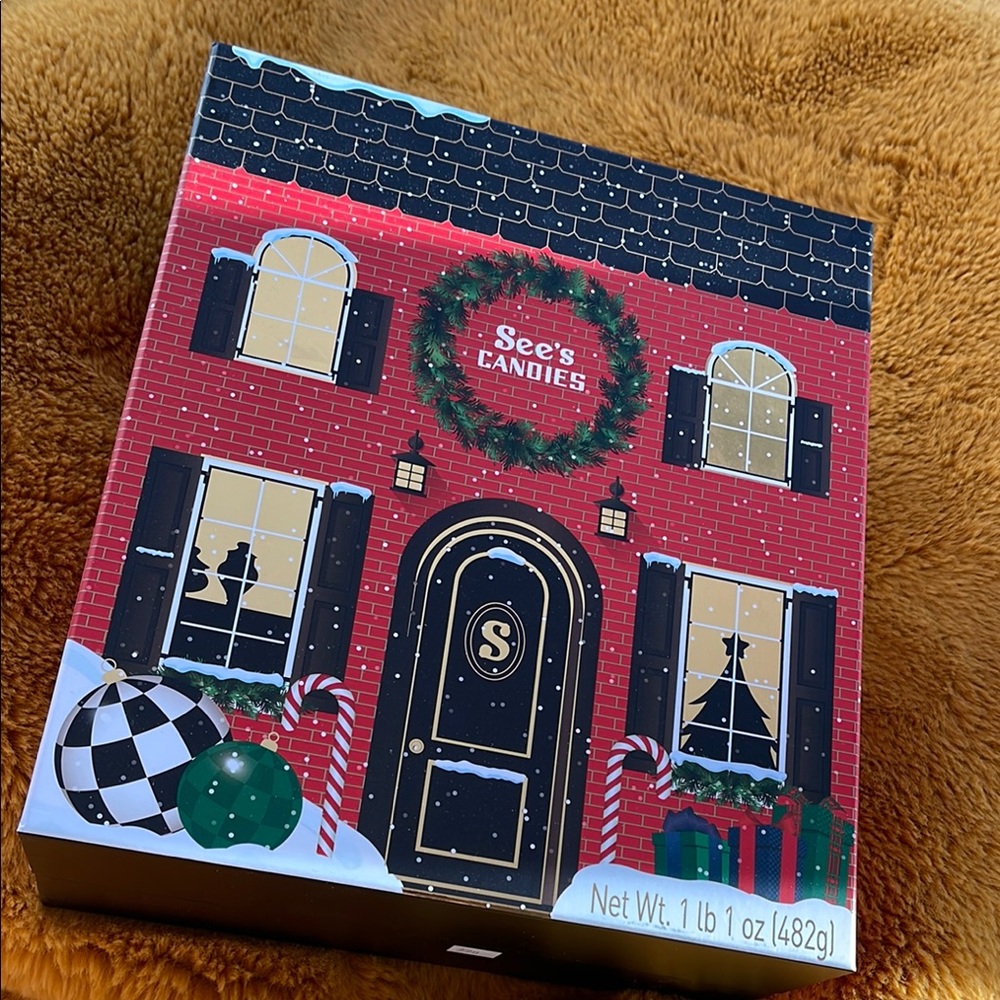Empty See’s Candie's Red Holiday Decor with Advent Calendar Design